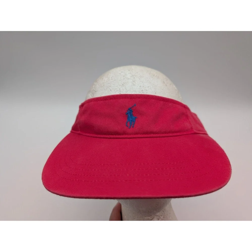 Polo Ralph Lauren Red Cotton Visor Blue Pony Logo Adjustable Hat One Size